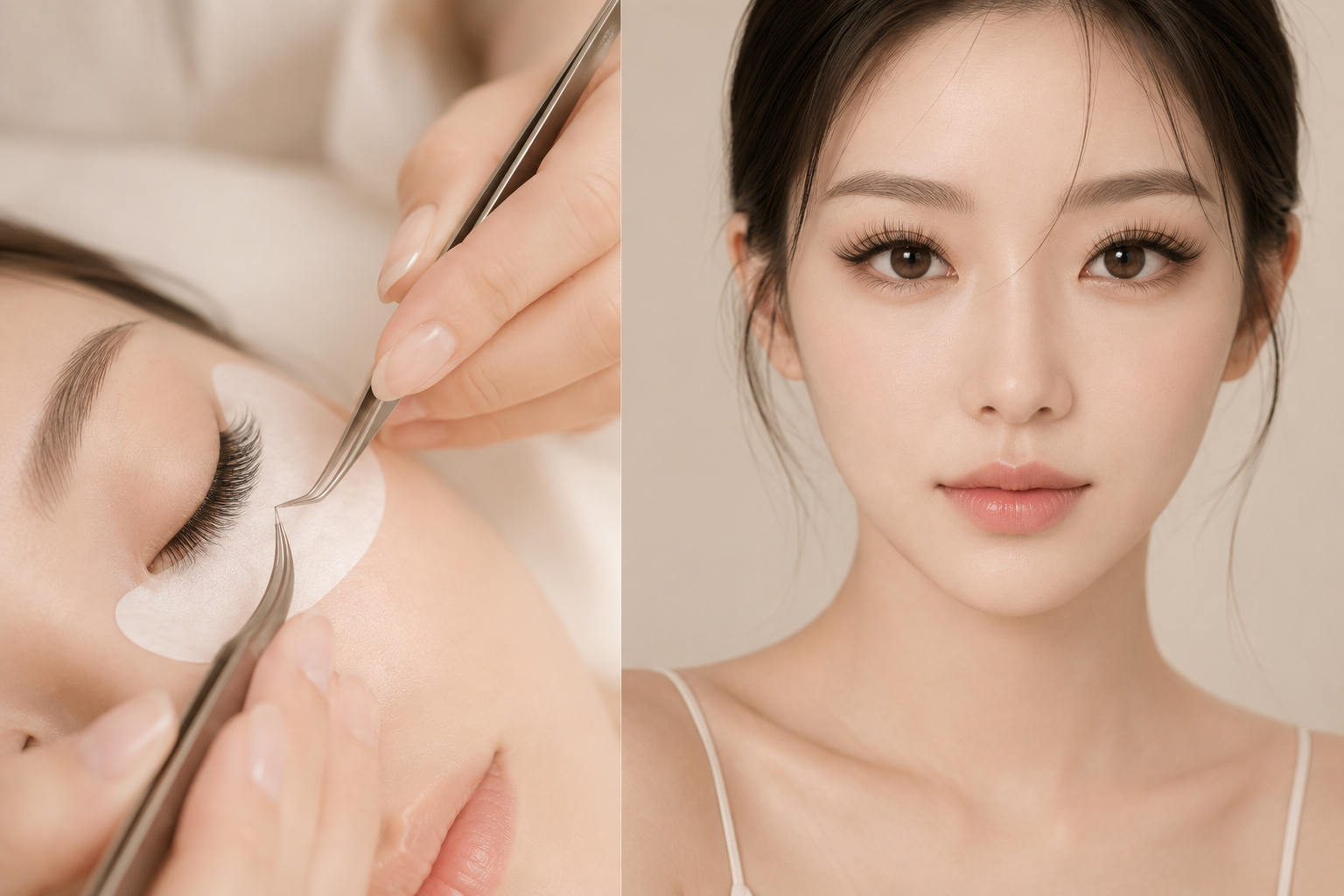 Professional eyelash extension application and lash result
